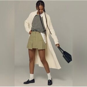 Maeve Anthropologie Cream Coatigan Sweater knit Long Open Front Pockets Womens M